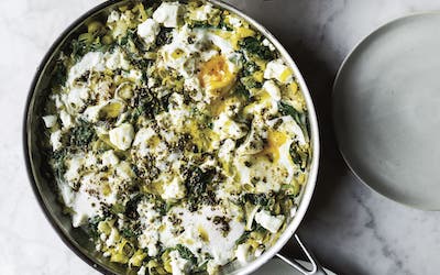 Braised Eggs with Leek and Zatar